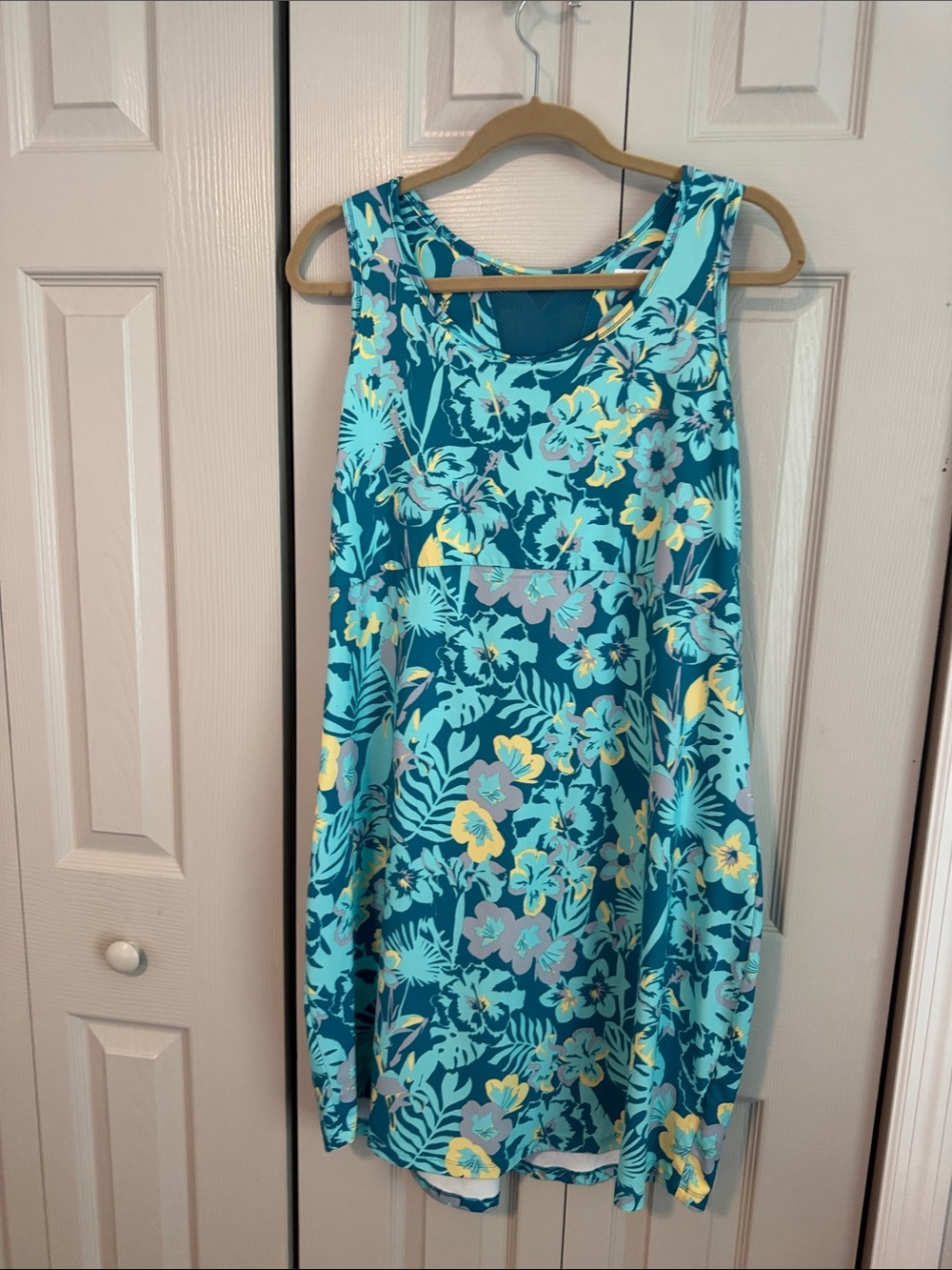Sleeveless Teal Floral Swing Dress - Women